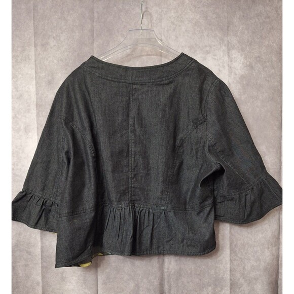 Sandro Denim Chambray Peplum Jacket Womens Plus Sz 2x Ruffle Button Up Boho Chic - Picture 2 of 8